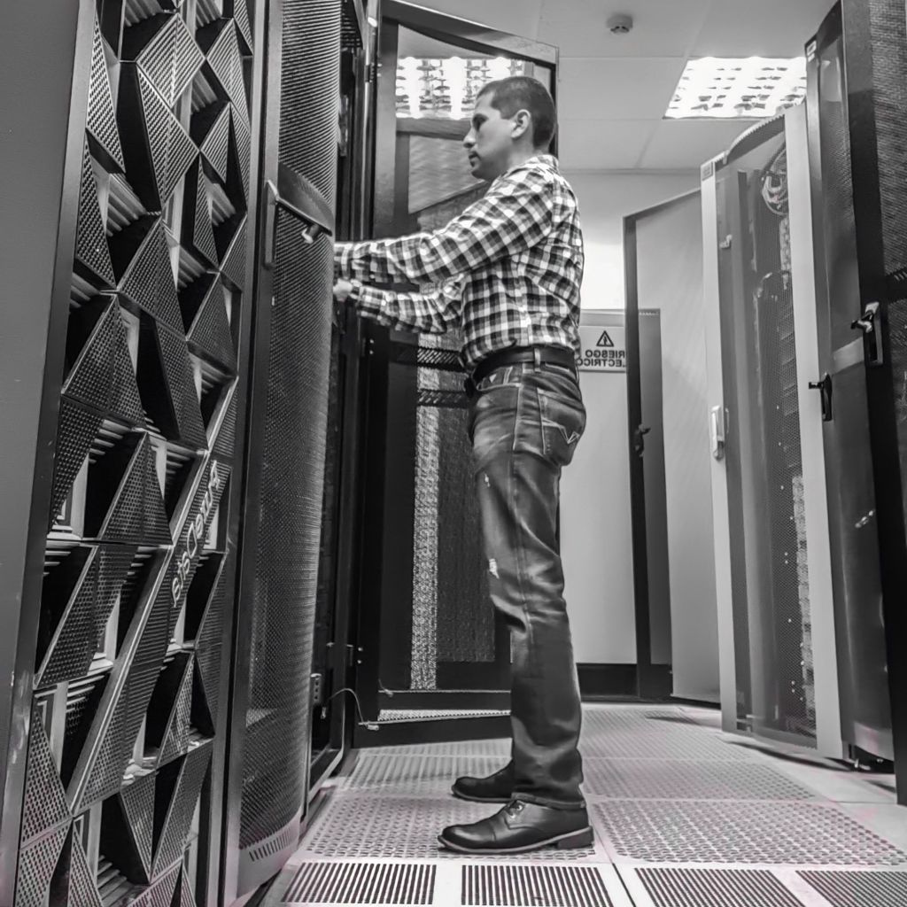 Working in a Datacenter in nostalgic black and white