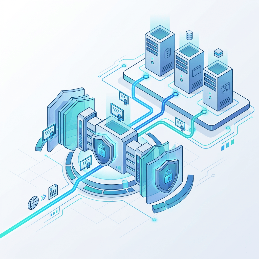 Servers connected to locked data systems by glowing network lines